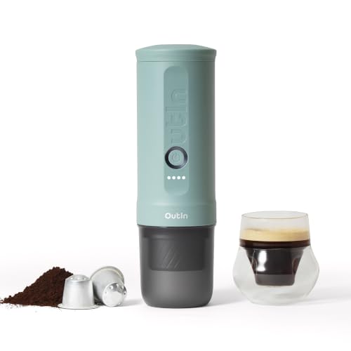 Outin Nano 2 Portable Electric Espresso Machine, Travel Coffee Maker | Fast Self-Heating, 45w Usb-C Fast Charging for Ground Coffee & Ns Capsules, for Camping, Rv, Hiking & Office, Canyon Green