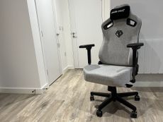 The AndaSeat Kaiser 3 gaming chair in Ash Grey, fully assembled in T3's dedicated gaming chair test facility