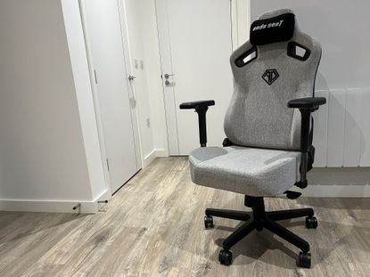 The AndaSeat Kaiser 3 gaming chair in Ash Grey, fully assembled in T3's dedicated gaming chair test facility
