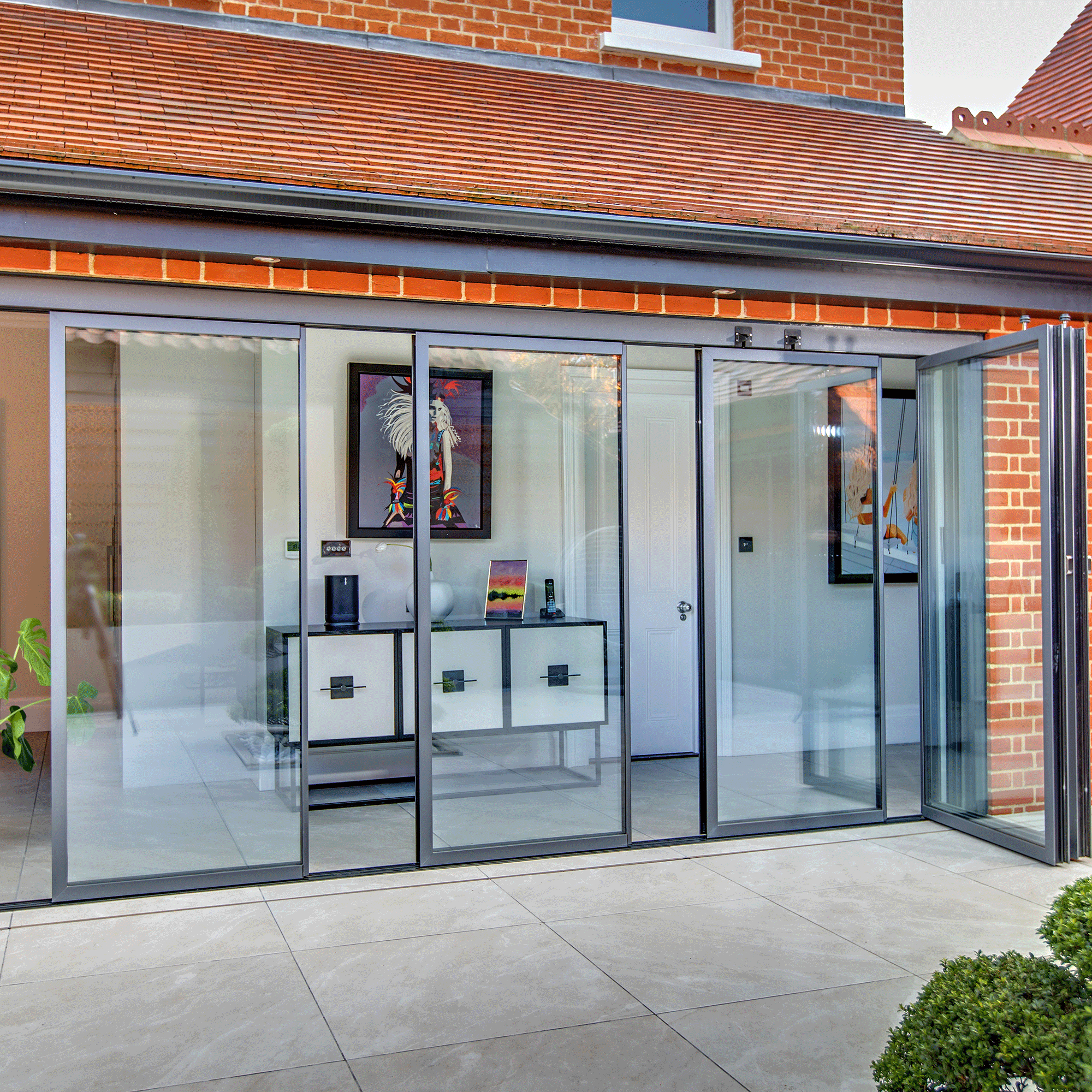 Slide and turn doors into a living room