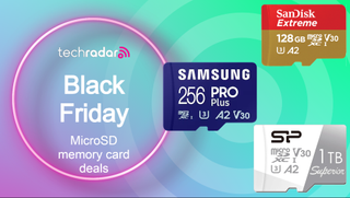 Selected microSD memory cards alongside text that says TechRadar Black Friday MicroSD memory card deals