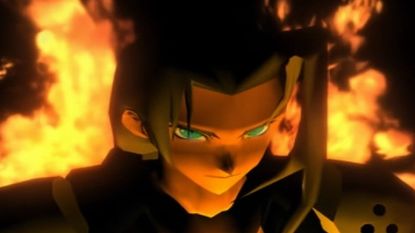 Final Fantasy 7 screenshot of Sephiroth with flames in the background