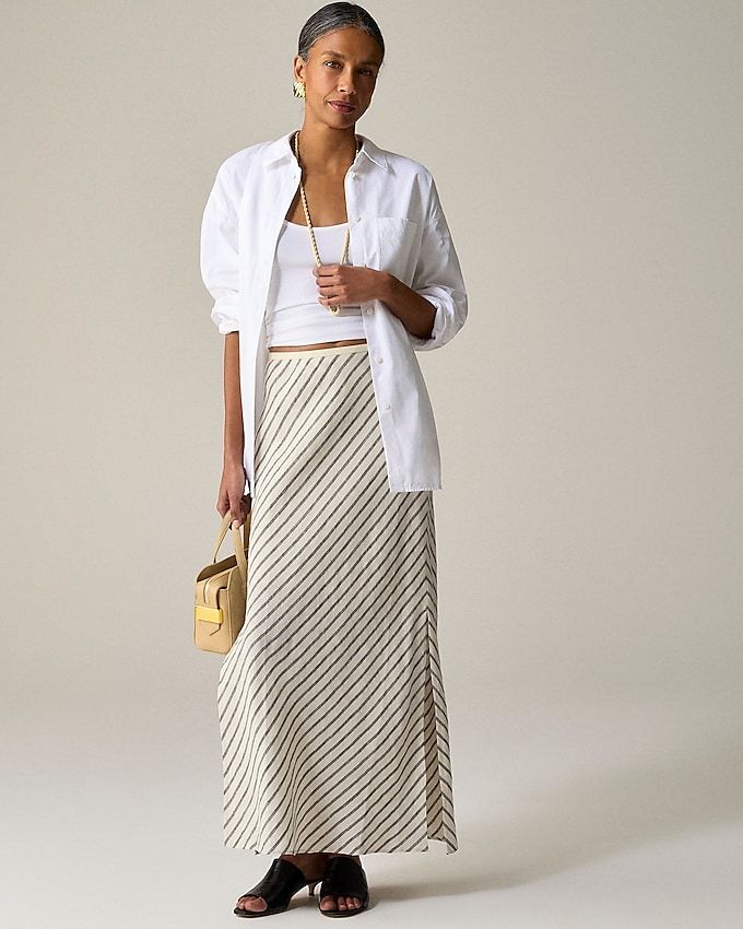 New Gwyneth Slip Skirt in Striped Linen
