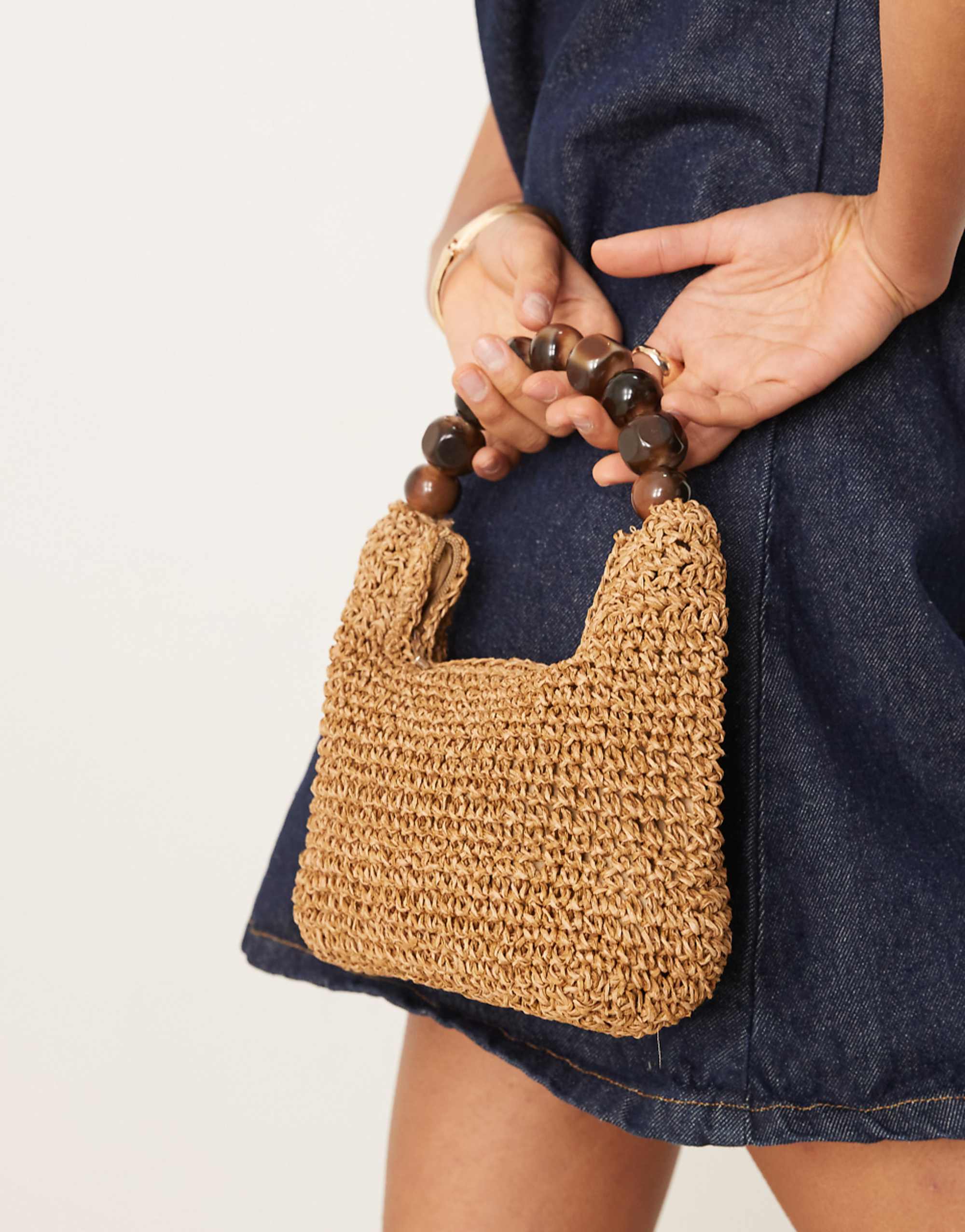 Asos Design Straw Grab Bag With Resin Ball Handle