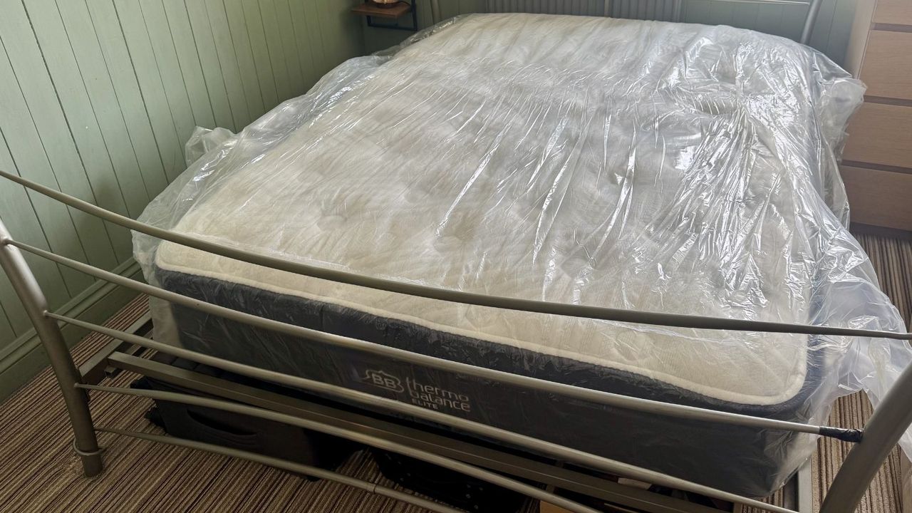 The Brooklyn Bedding Thermobalance LX Elite being unboxed in our mattress tester's home
