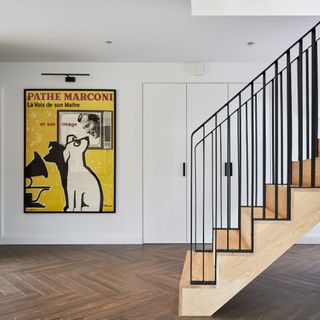 House renovation hallway with yellow poster