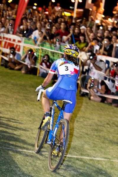 Katerina Nash (Luna) crosses the line for the win.