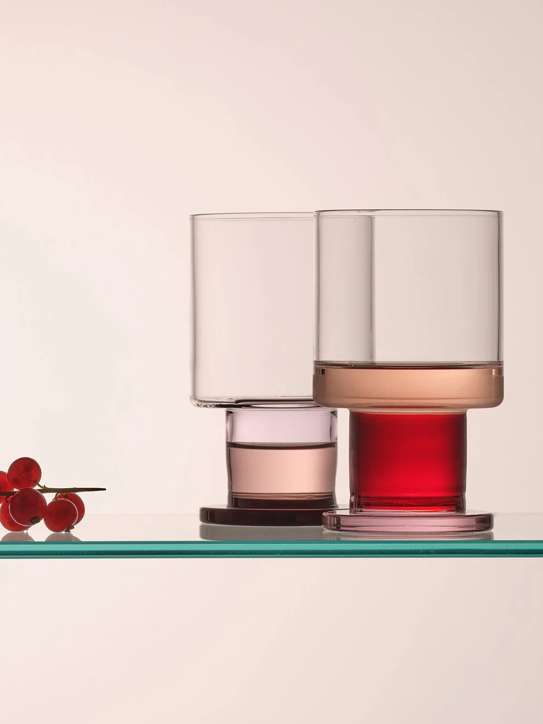 A set of red and blush stackable wine glasses from Aaron Probyn