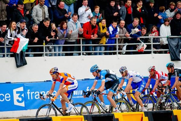 Defending Paris-Roubaix champion Johan Vansummeren (Garmin-Barracuda) in the Roubaix velodrome en route to a 9th place finish