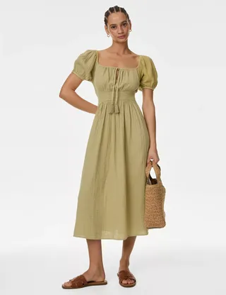 M&S Collection, Pure Cotton Square Neck Midi Beach Dress