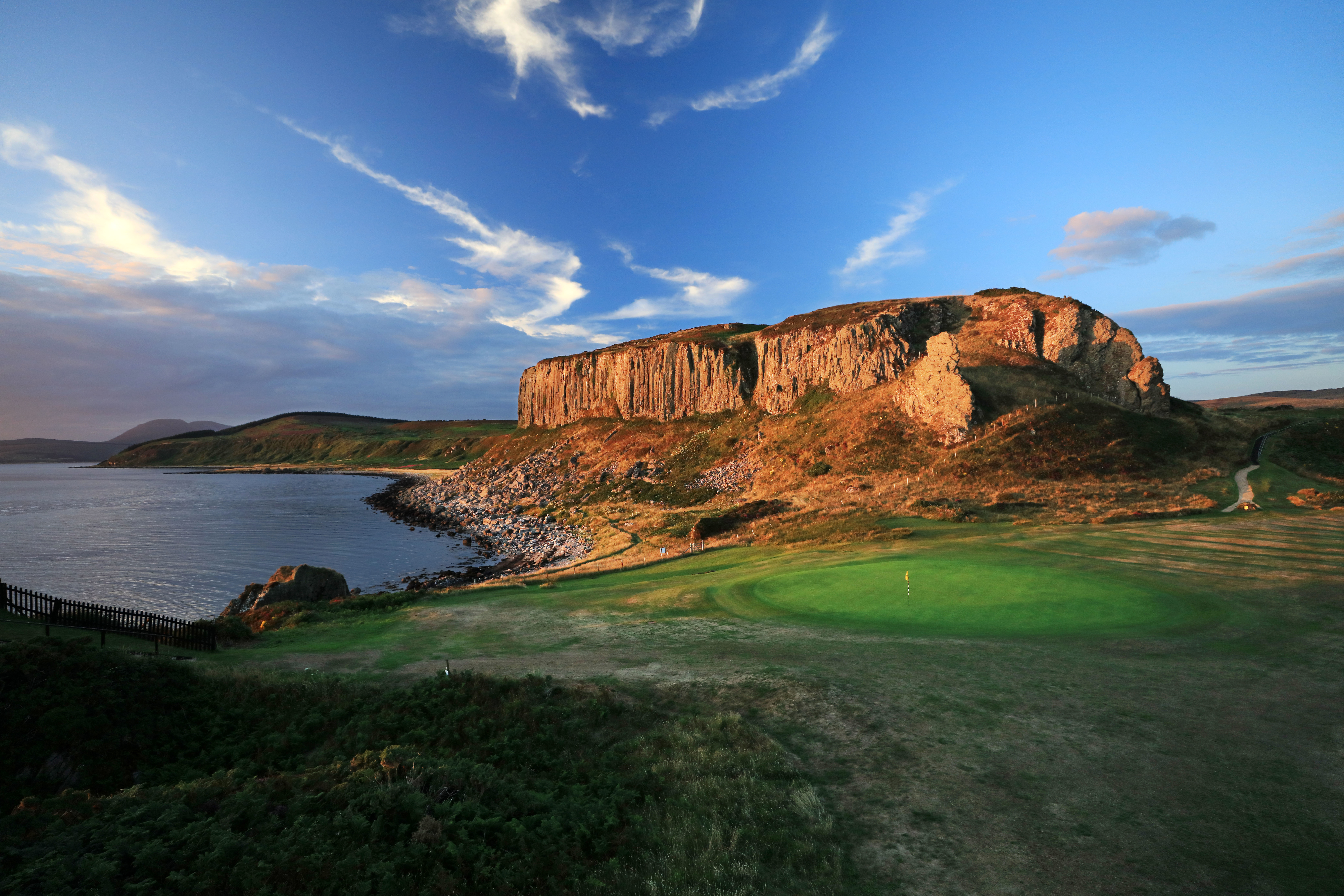 The 4th hole at Shiskine plays down from close to these dramatic cliffs