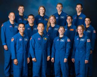 The members of the 2017 NASA Astronaut Class are (from top left) Matthew Dominick, Kayla Barron, Warren Hoburg, Josh Kutryk, Bob Hines, Frank Rubio, Jenni Sidey-Gibbons, Jasmin Moghbeli, Jessica Watkins, Raja Chari, Jonny Kim, Zena Cardman, and Loral O'Hara.