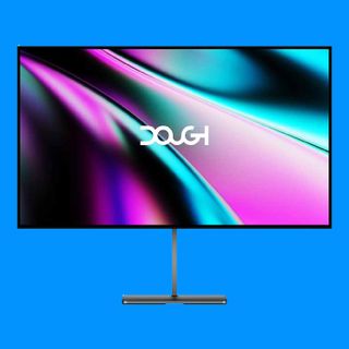 The Dough Spectrum Glossy 4K monitor on a blue background