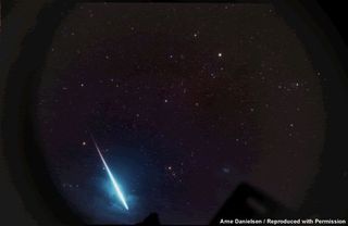 Norwegian astrophotographer Arne Danielsen captured this spectacular Leonid fireball on Nov. 18, 1999.