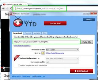 Copy and paste URL to YTD Downloader