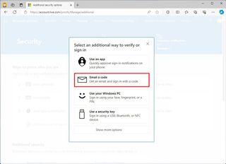 Microsoft Account add email code