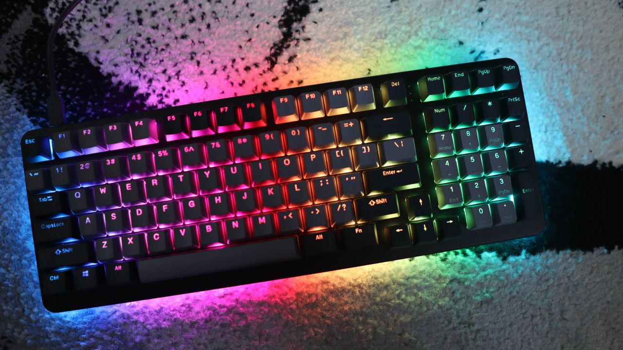Drop Shift V2 mechanical keyboard with RGB lighting enabled.