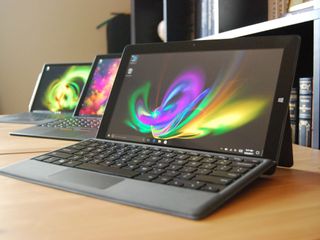 X3 Plus in front, ThinkPad X1 Tablet in the middle, Surface Pro 4 at the back.