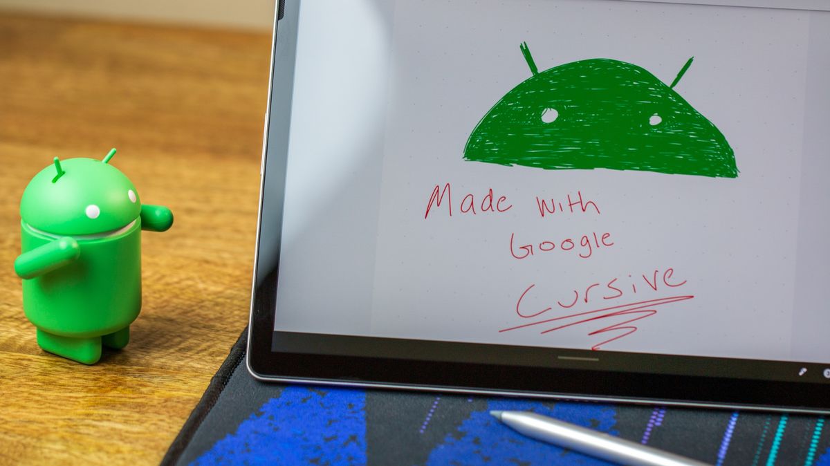 Google Cursive on HP Chromebook x2 11 close up alt