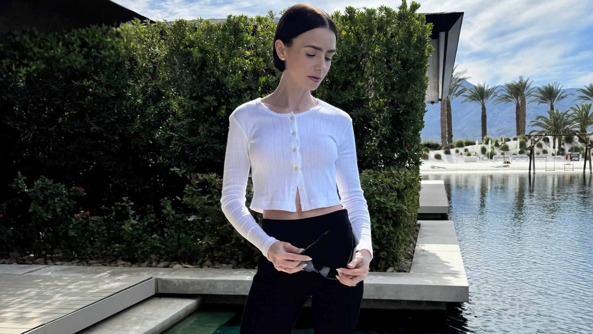 Lily Collins wears capri pants