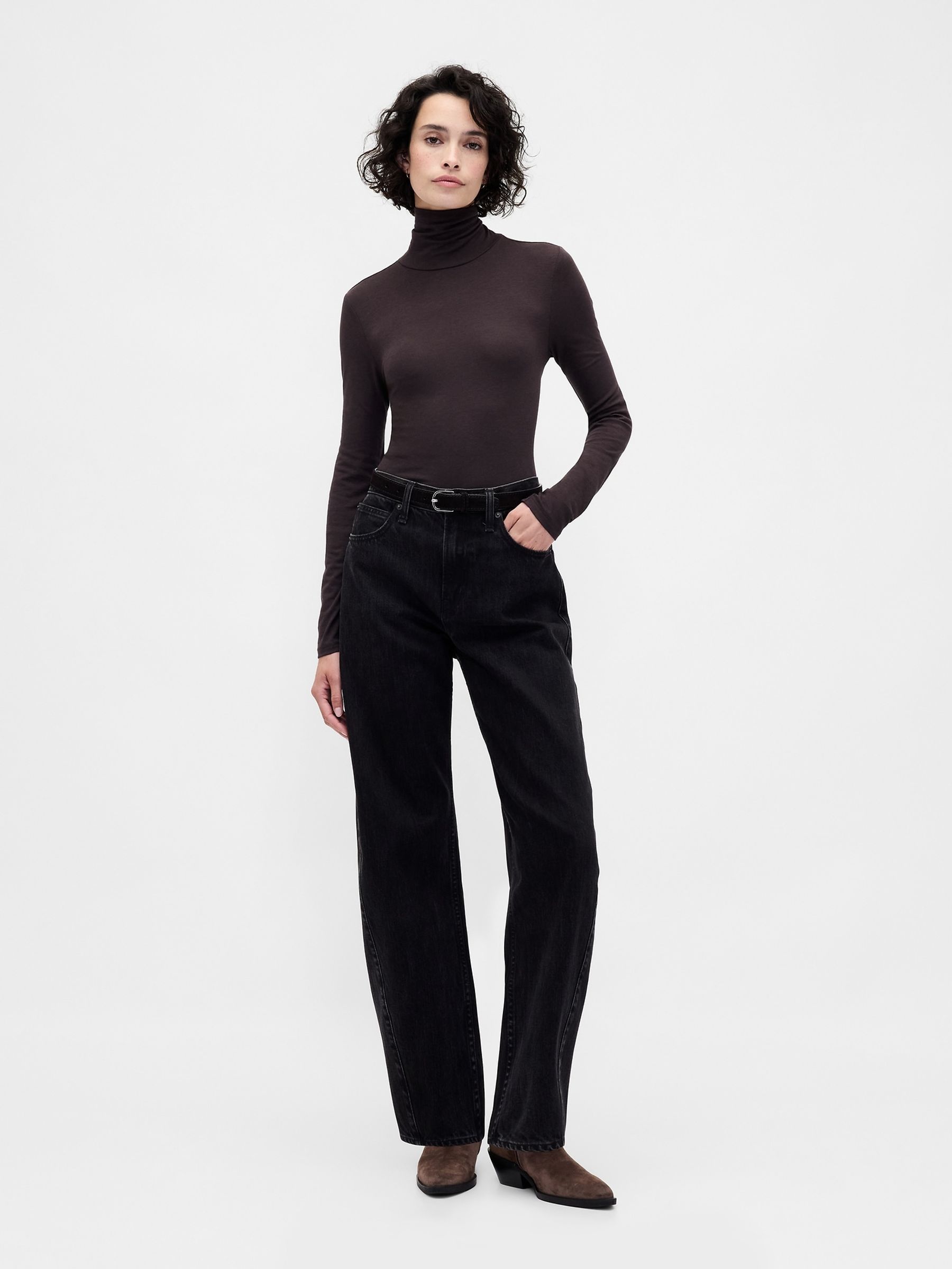 Brown Featherweight Turtle Neck T-Shirt