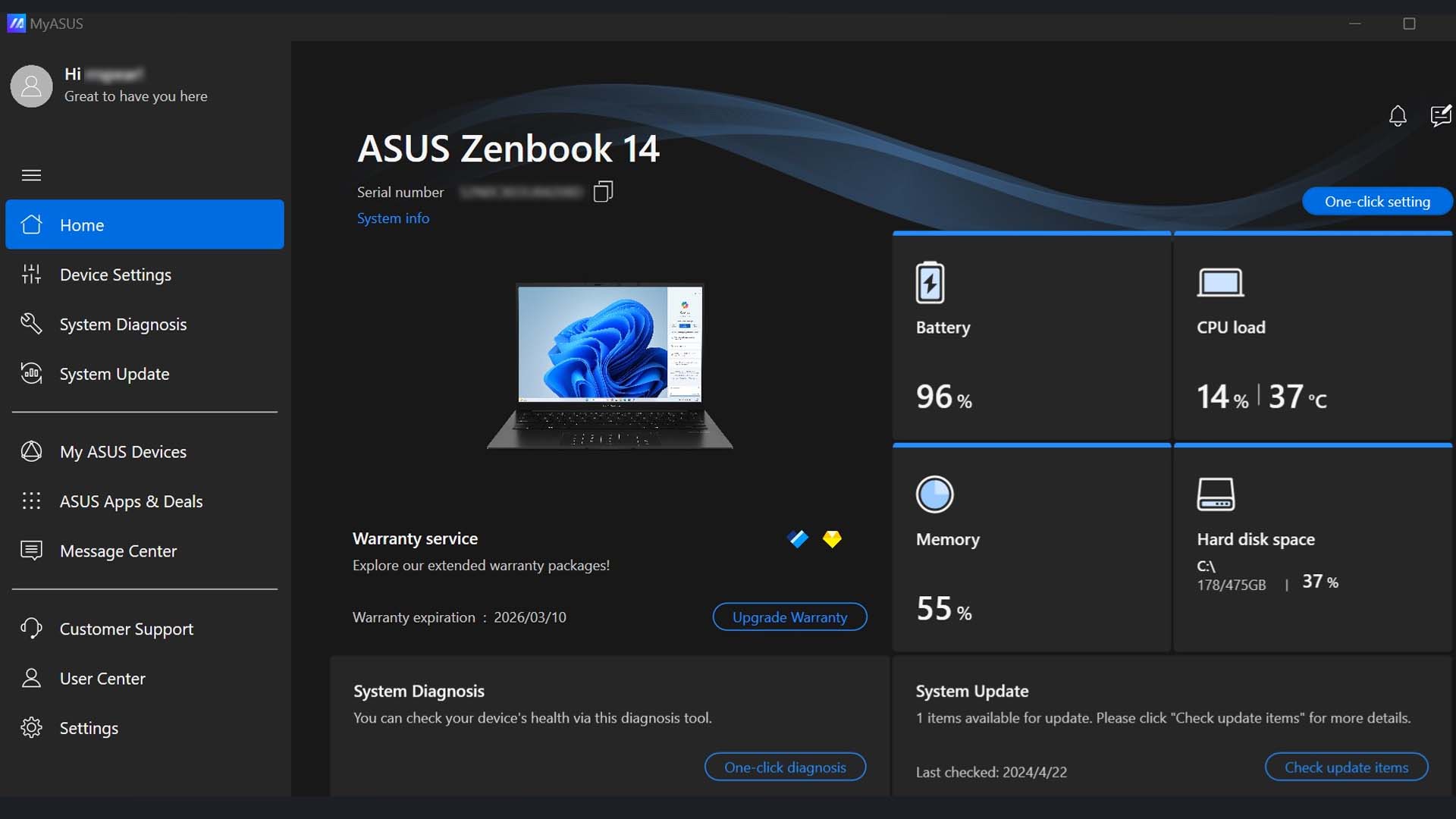 ASUS Zenbook 14 (UM3406HA) laptop home.