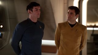 Spock and Kirk take a stroll through the halls