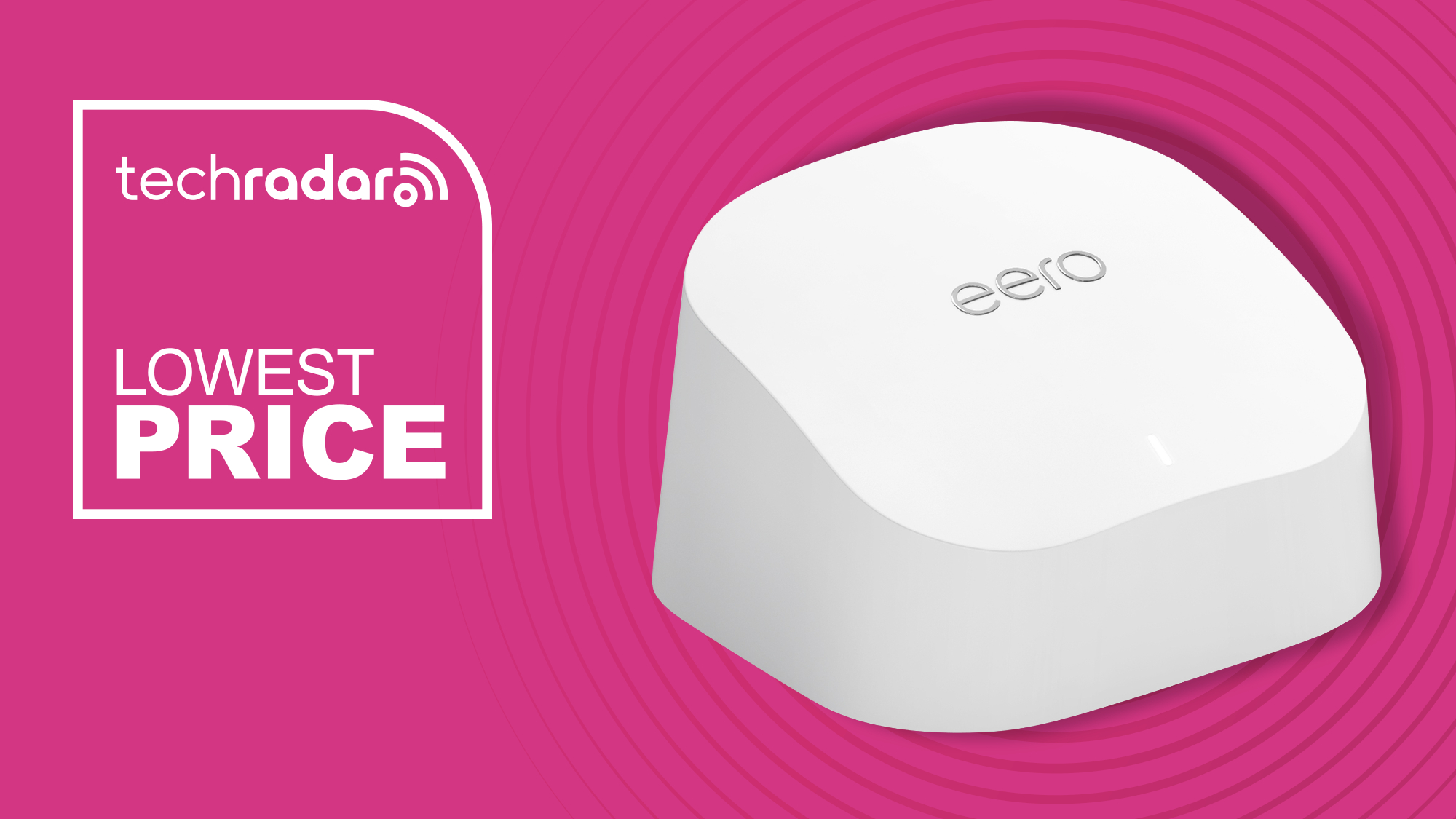 An Amazon Eero wireless router against a techradar background