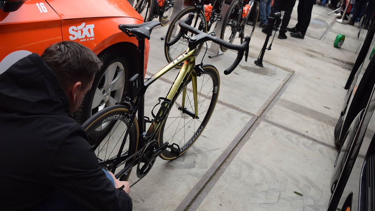 "Unlike many of his peers, Greg Van Avermaet is sticking with rim brakes for the cobbled Classics"