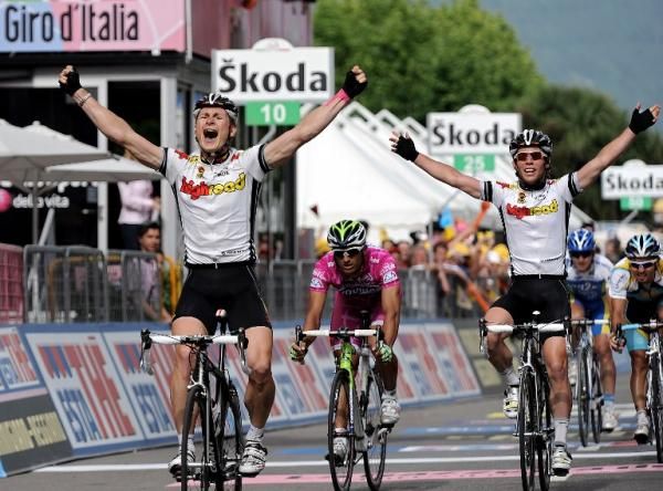 Approximately two weeks after Mark Cavendish won his first ever Grand Tour stage in the 2008 Giro, Andre Greipel did as well during stage 17 with Cavendish completing the High Road 1-2 finish.