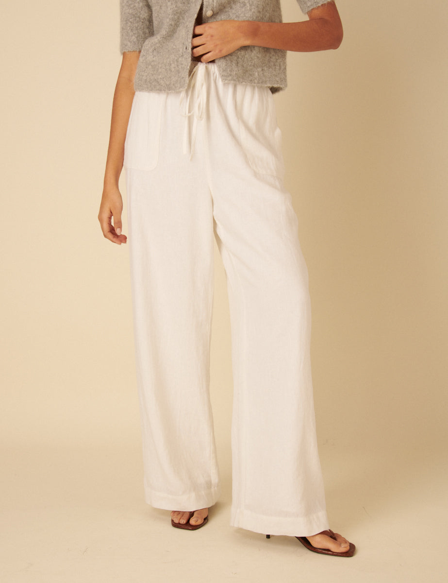 White Linen-Blend Shona Trousers
