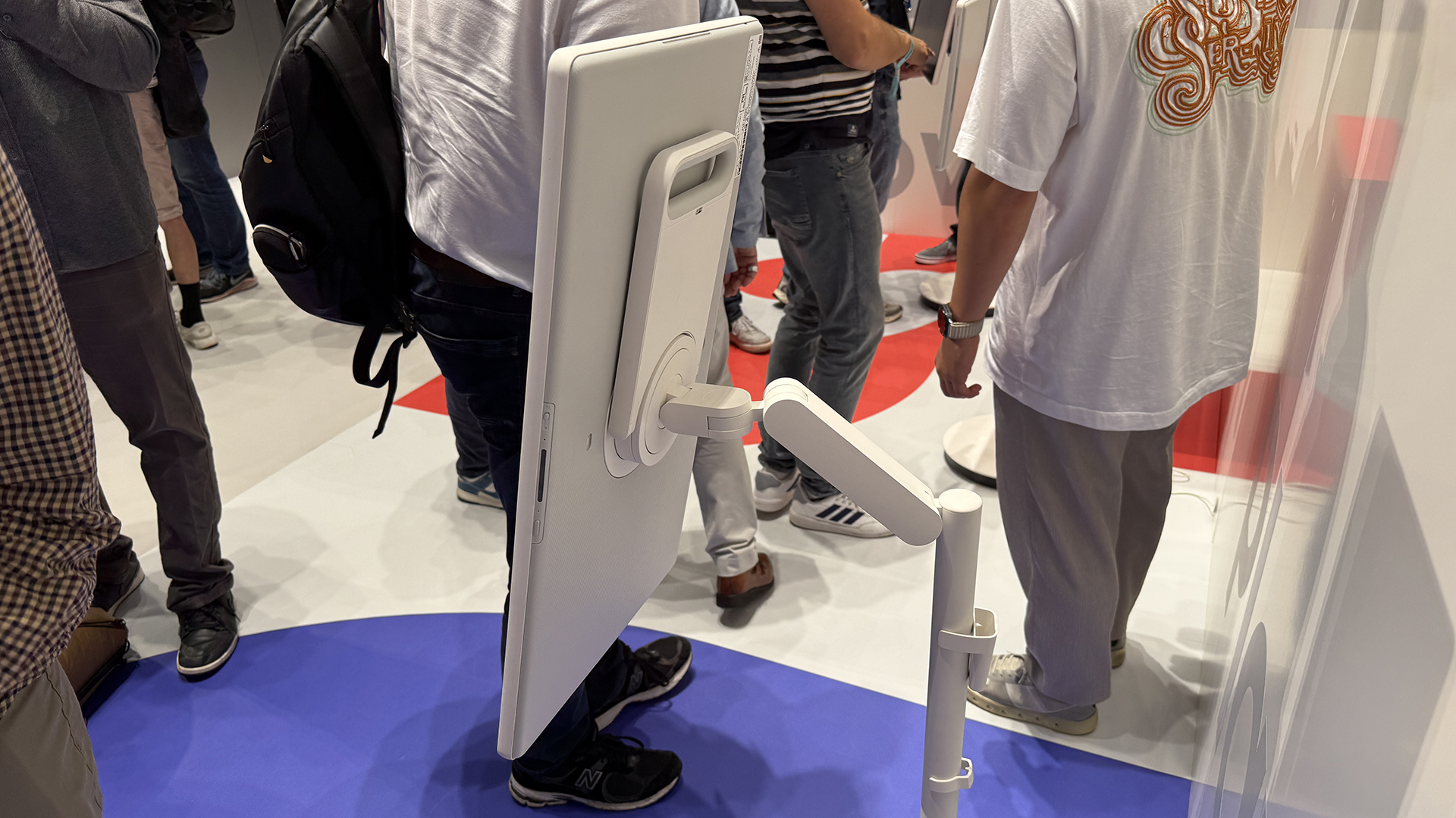 Samsung's The Movingstyle TV on its stand, shown from the rear