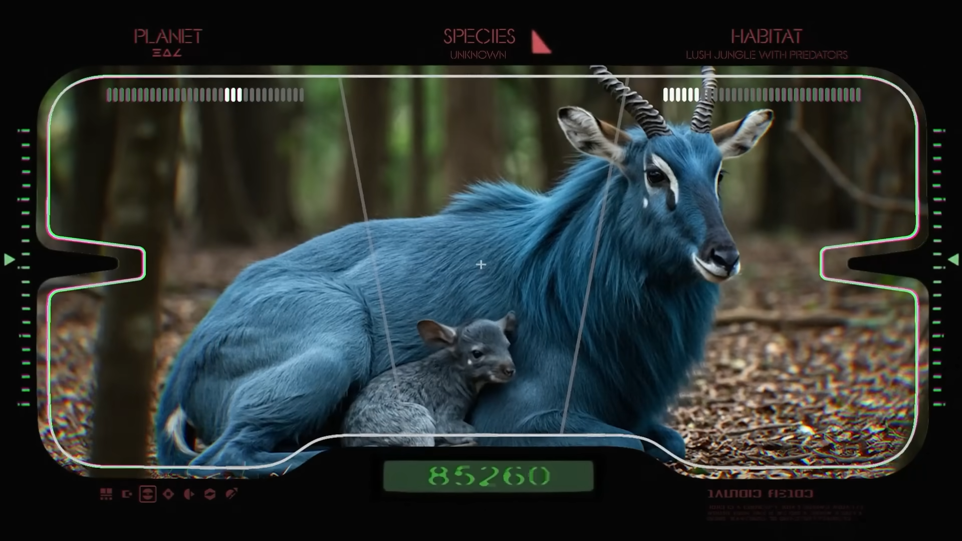 A Star Wars: Field Guide screenshot, showing a blue antelope with its blue antelope young.