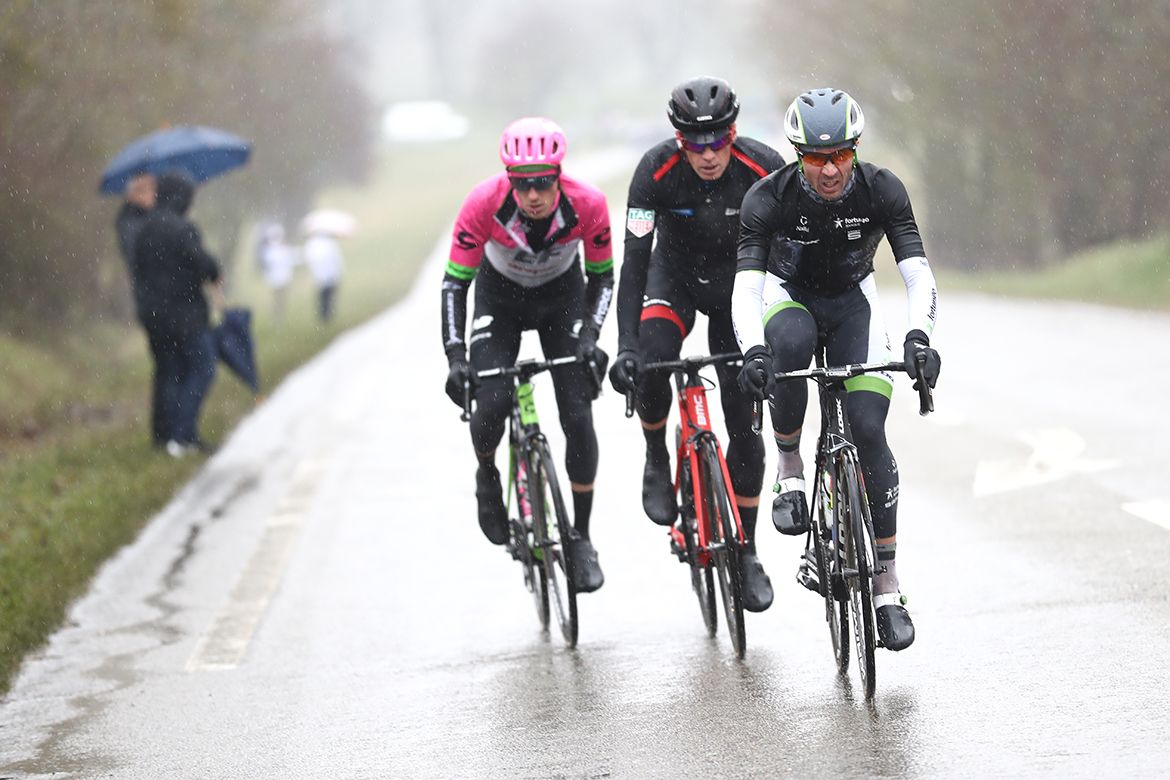 Pierre Rolland (EF-Drapac), Pierre-Luc Perichon (Fortuneo-Samsic), Jurgen Roelandts (BMC Racing) in the breakaway