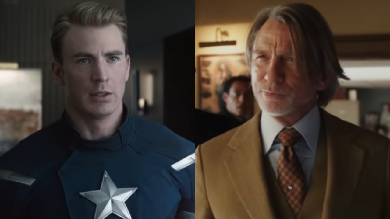 From left to right: Chris Evans as Captain America in Avengers: Endgame and Daniel Craig as Benoit Blanc in Wake Up Dead Man. 