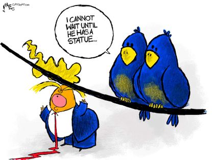 Political Cartoon U.S. Trump birds statue