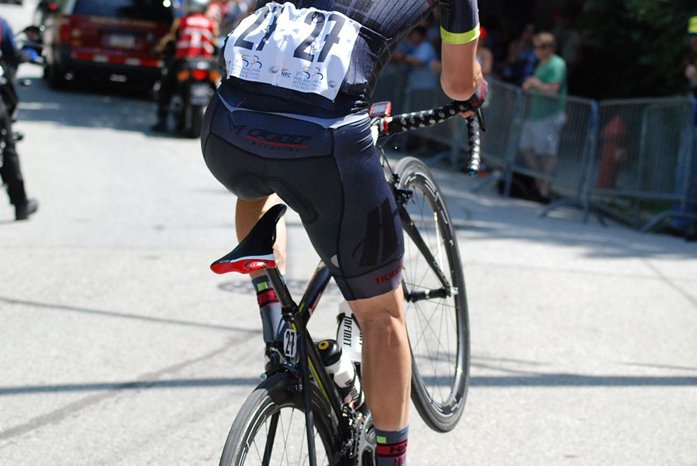 Ty Magner (Hincapie) popped a wheelie on the final climb to the delight of the crowd