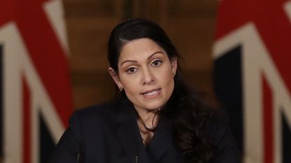 Priti Patel presents the daily Covid press briefing