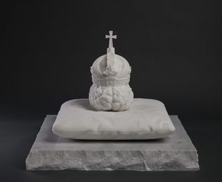 Guy Pieters Gallery stole the show, by way of human brains and religious iconography merged in a series of new marble sculptures