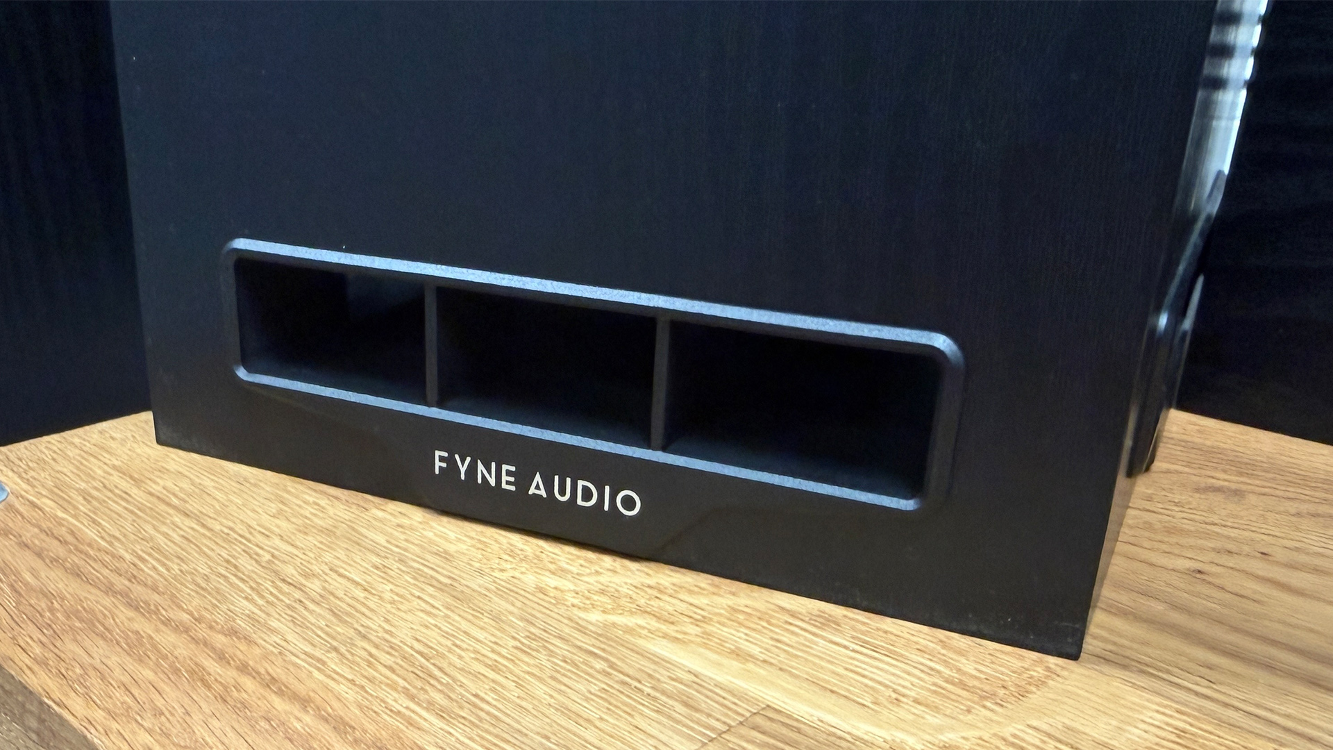 Fyne Audio F500E AV Pack 2 speaker package showing front ports and Fyne logo
