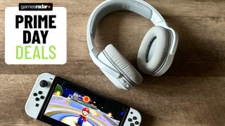 Razer Barracuda X headset on a wooden table with a Nintendo Switch and green Prime Day deals badge
