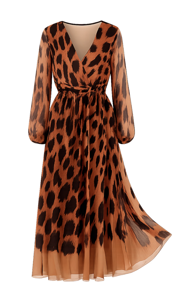 Wolf &amp;amp; Badger, Animal Print Tulle Midi Dress With V-Neck