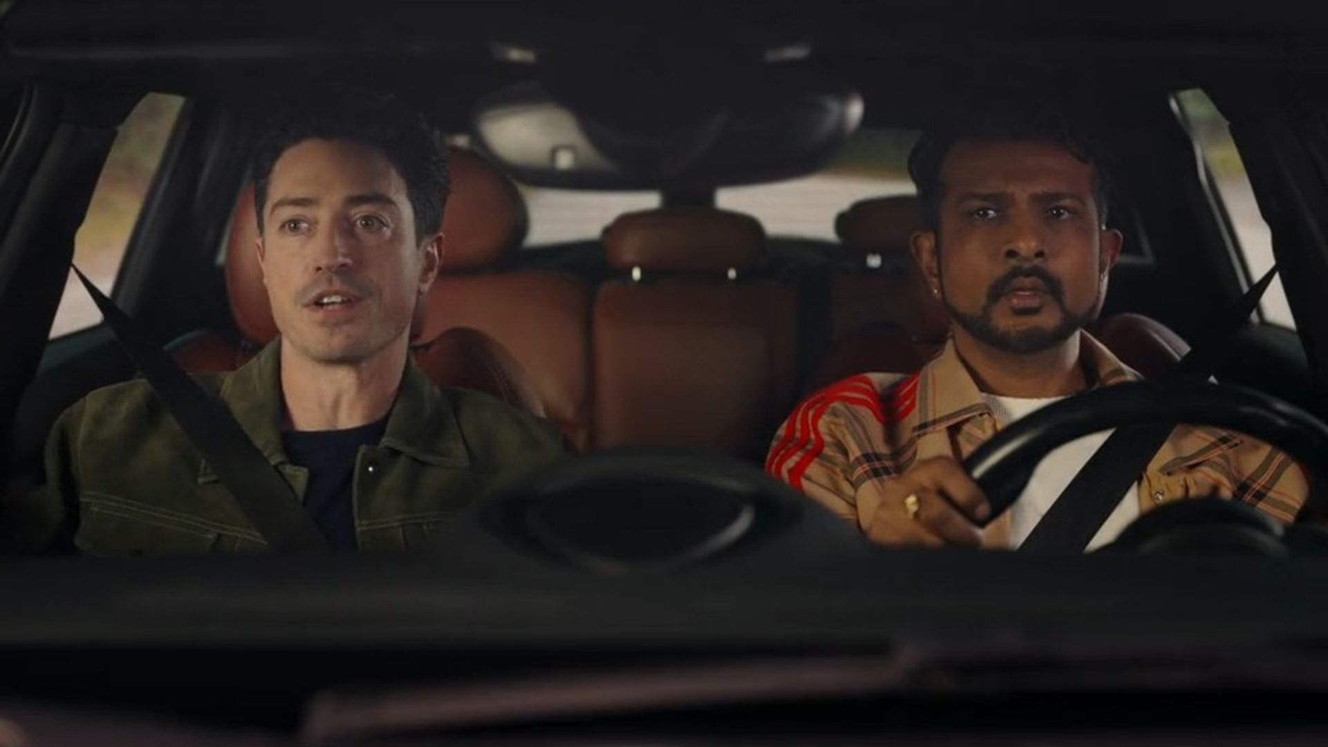 Utkarsh Ambudkar and Ben Feldman driving in Ghosts.