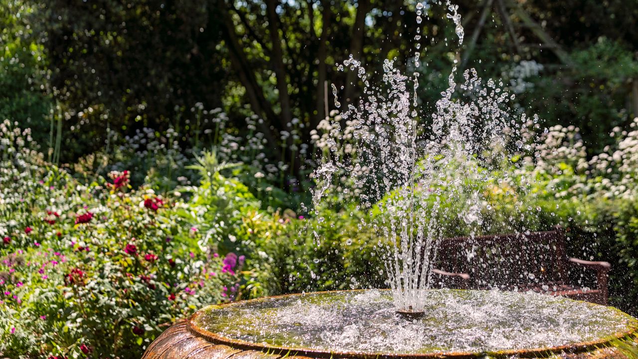 Garden fountain in summer