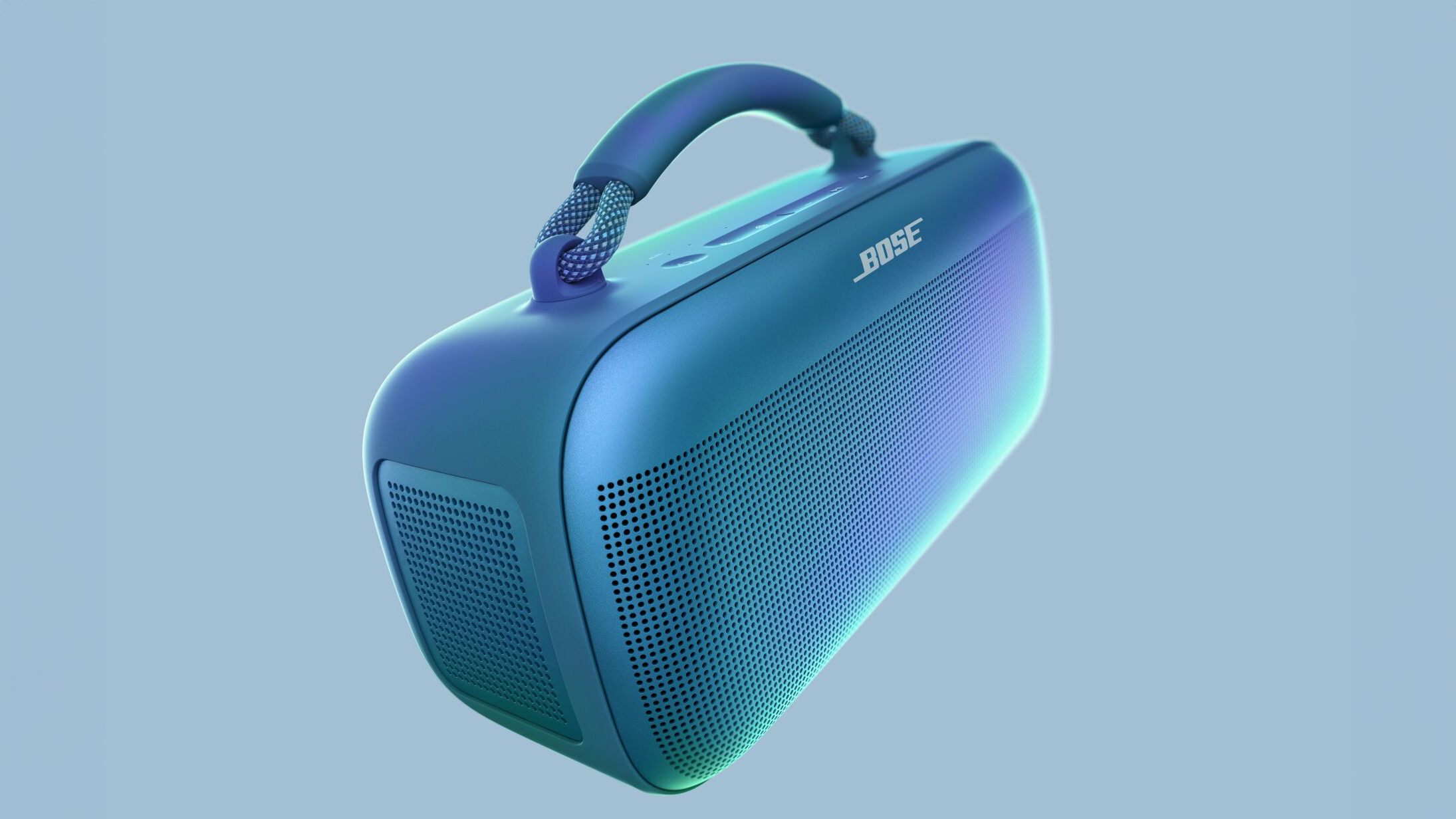 El altavoz Bose SoundLink Max sobre un fondo azul