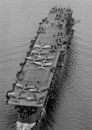 Aerial view of USS Independence, world war ii, aircraft carrier