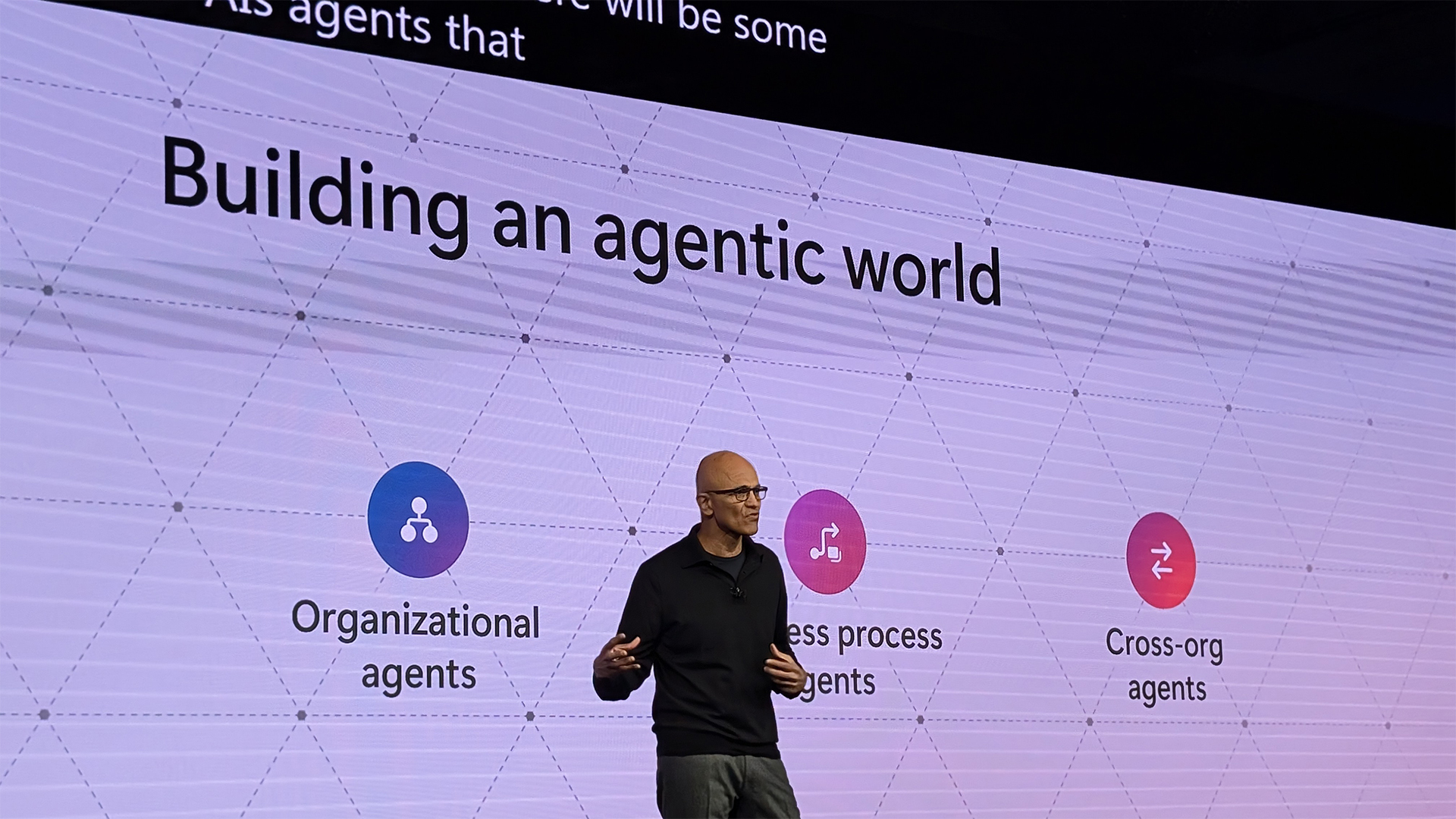 Microsoft CEO Satya Nadella pictured on stage at the 2026 Microsoft AI Tour conference in London, UK.