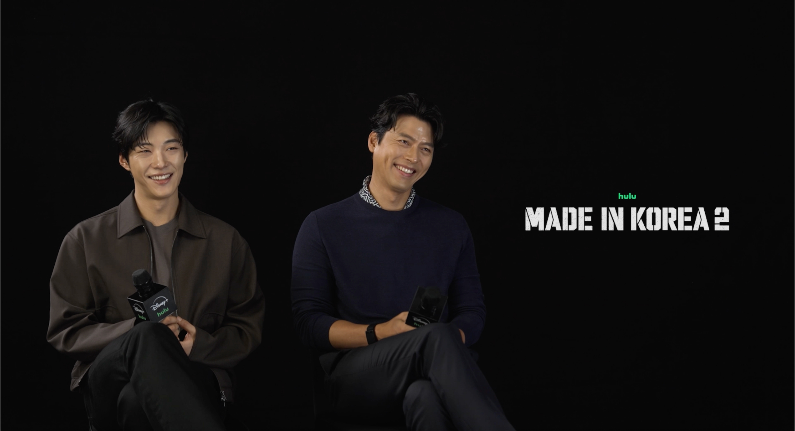 Actors Woo Do-hwan and Hyun Bin participate in a press junket for the Hulu K-drama 'Made in Korea.'