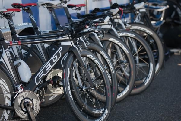 ZIPP-equipped Felt time trial bikes await the Exergy women's team.
