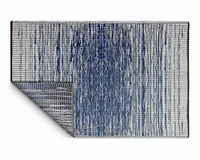 A blue and white outdoor rug